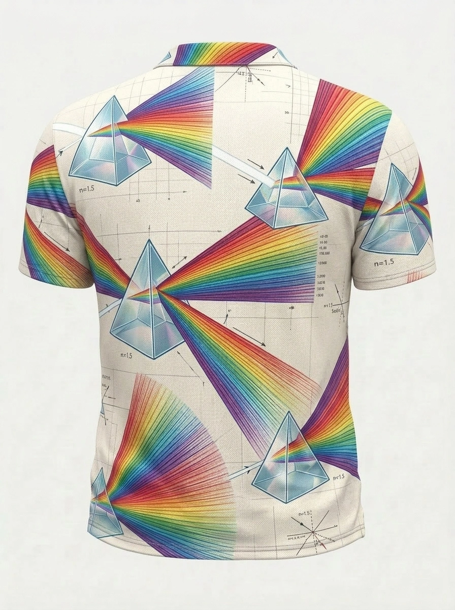 Moisture Wicking Golf Polo 3D Rainbow Prism Button Short Sleeve Golf Polo Shirt