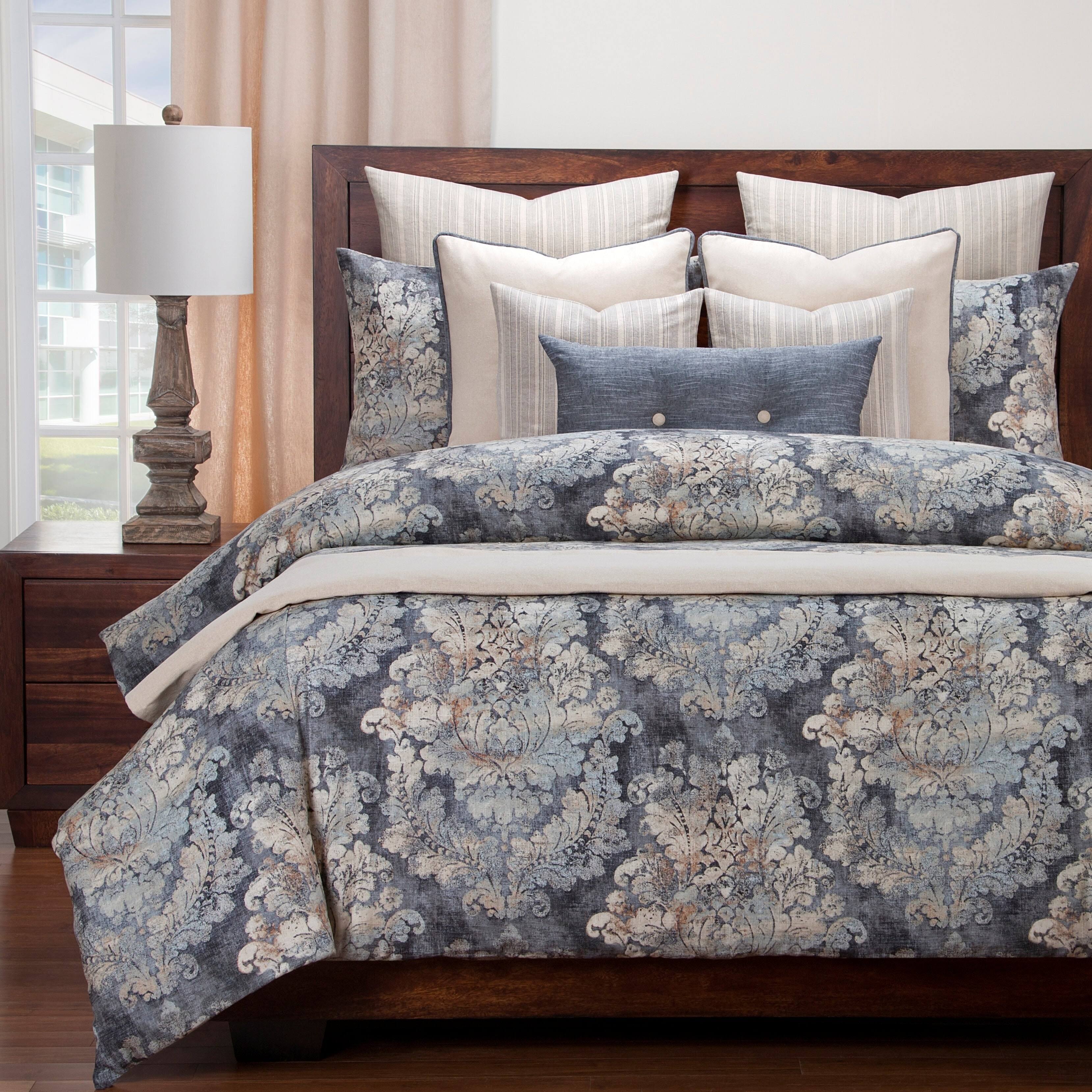Siscovers Cindersmoke Distressed Damask Duvet and Shams - Twin