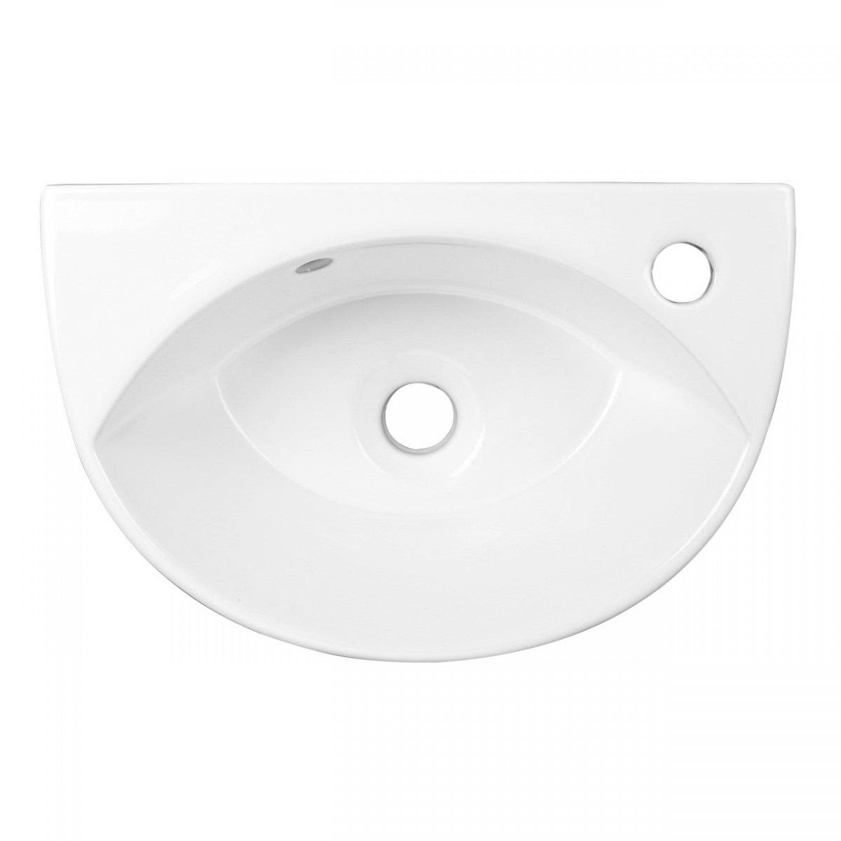 Small White Wall Mount Bathroom Vessel Sink with Single Faucet Hole Overflow Renovators Supply