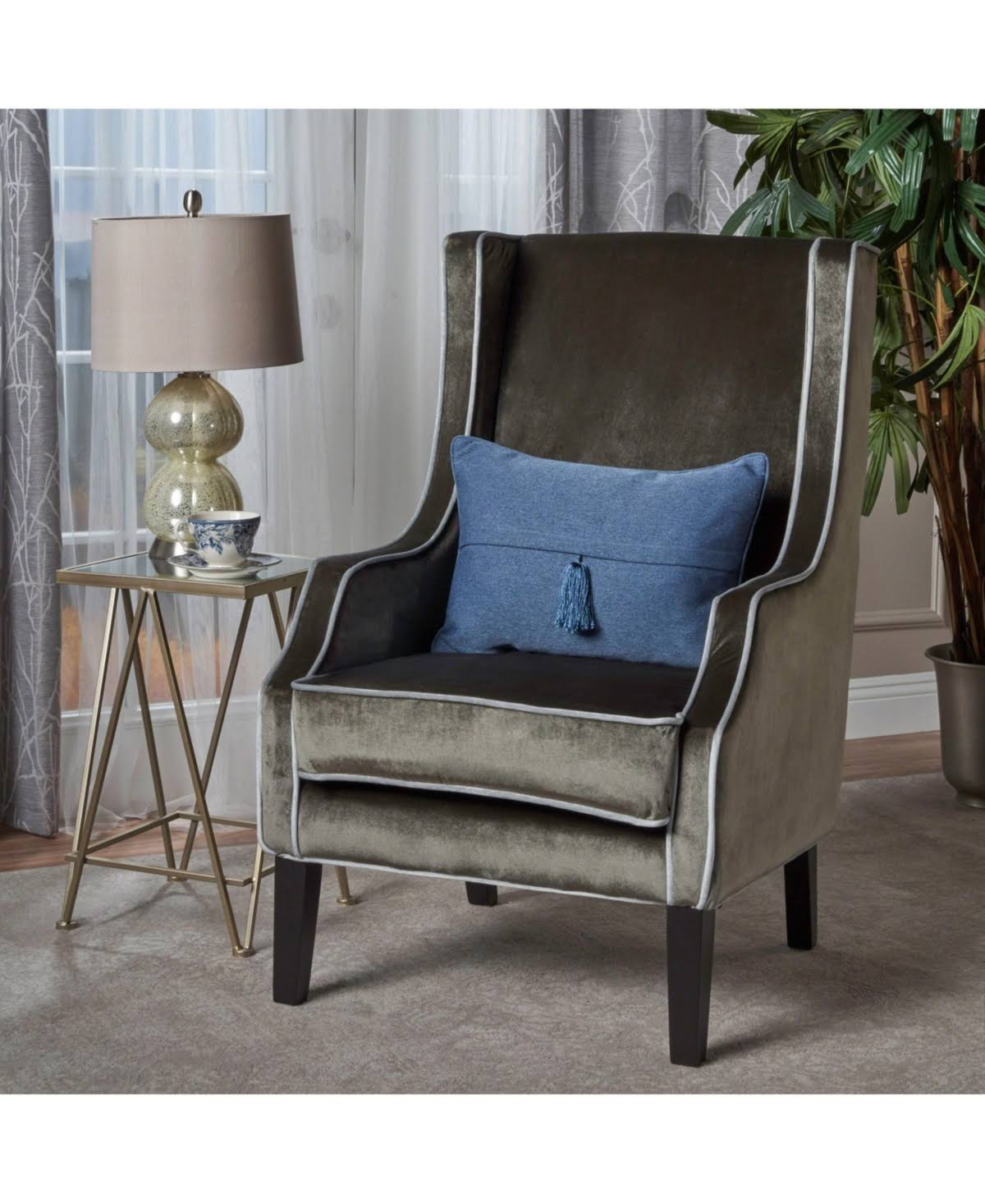 Noble House Velvet Eddison Club Chair