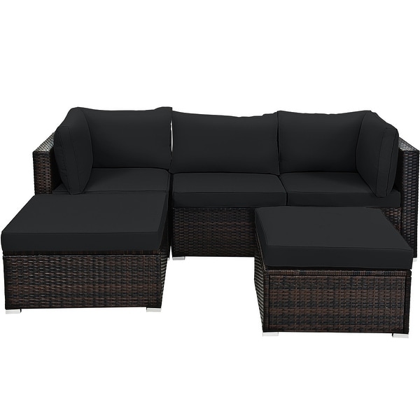 Costway 5PCS Patio Rattan Furniture Set Sectional Conversation Set