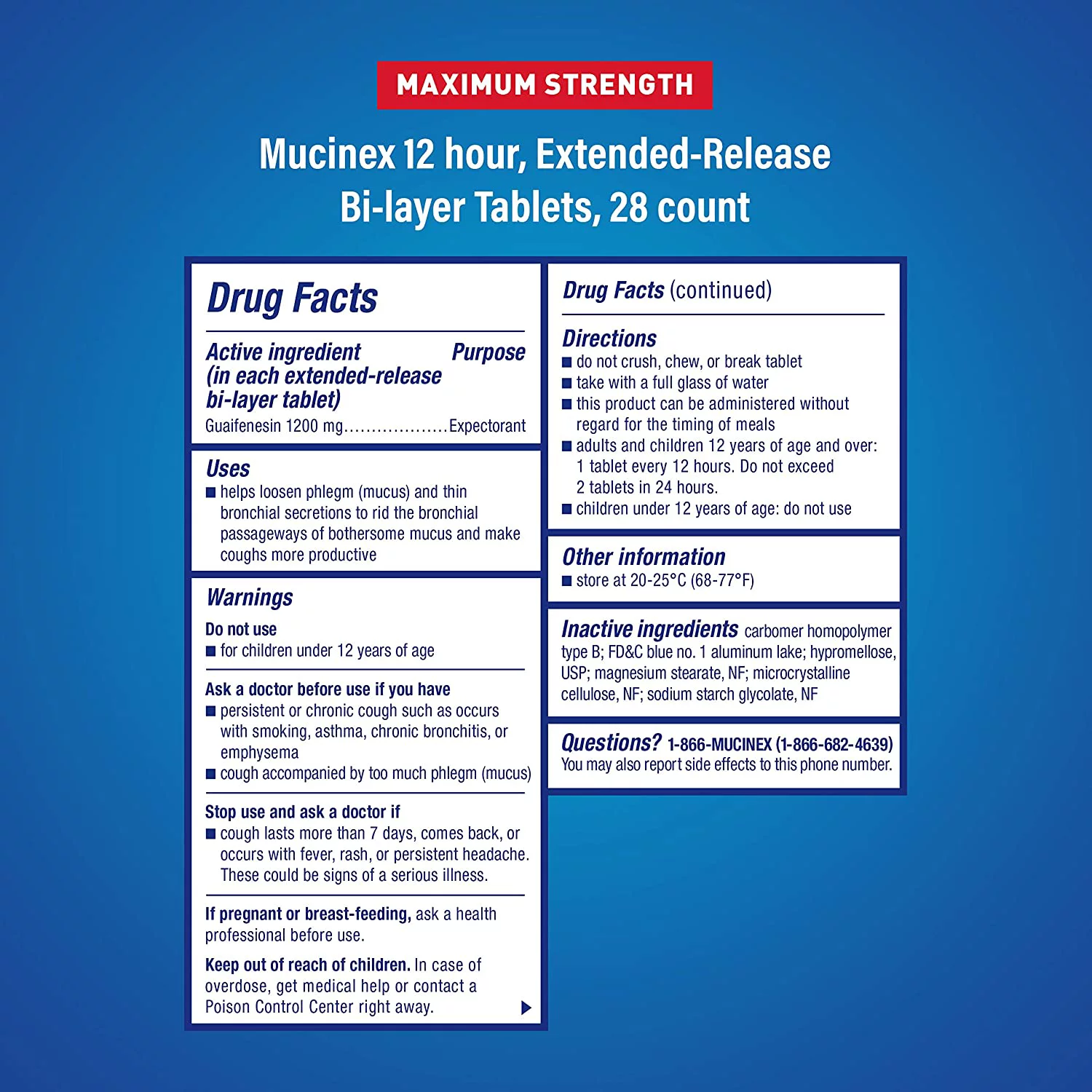 Mucinex Maximum Strength 12 hour Chest Congestion Medicine, Chest Congestion Relief, Expectorant, Lasts 12 hours, Powerful Symptom Relief, Extended-Release Bi-layer Tablets, 28 count (Pack of 3)