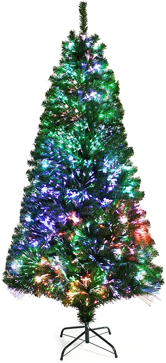 Pre-Lit Fiber Optic Artificial Christmas Tree – Premium Spruce Style with Sturdy Metal Stand