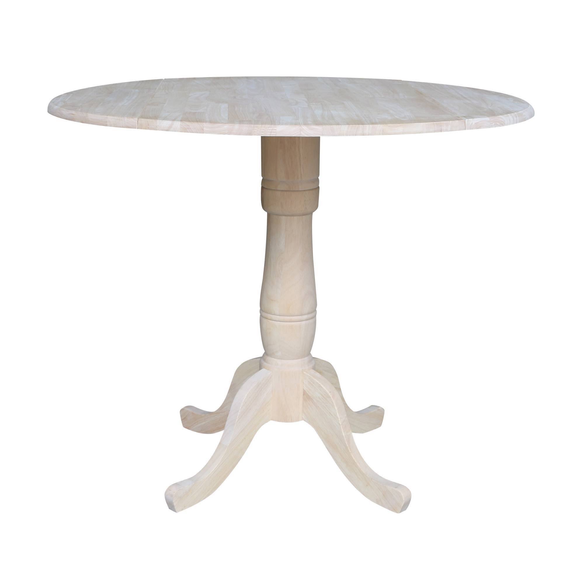 International Concepts 42x22 Round Wood Gathering Height Table with Two Counter Height Stools -Unfinished