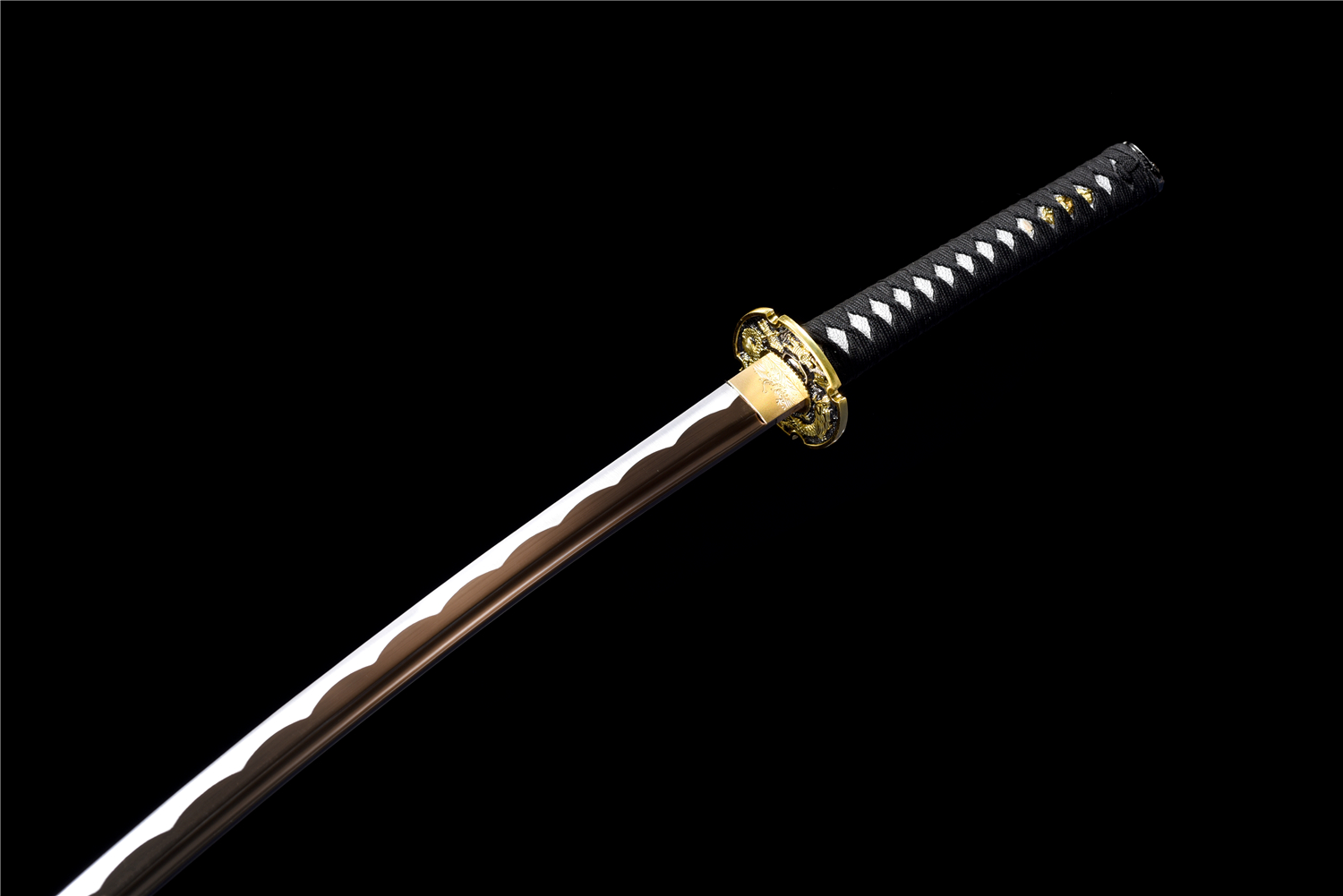 Handmade Katana High Carbon Gold Blade Dragon Tsuba Black Saya Full Tang