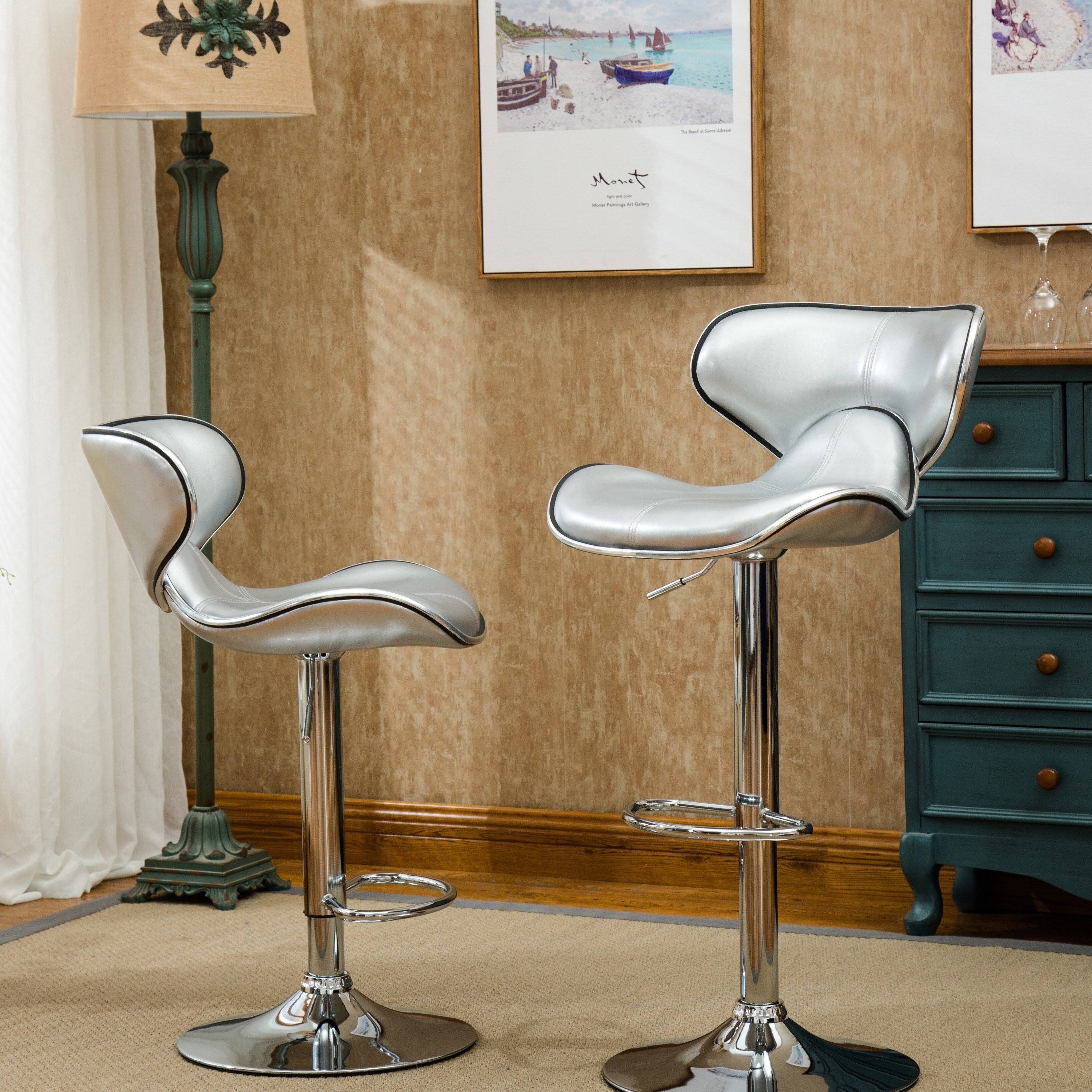 Masaccio Leatherette AirLift Adjustable Swivel Barstool (Set of 2) Silver