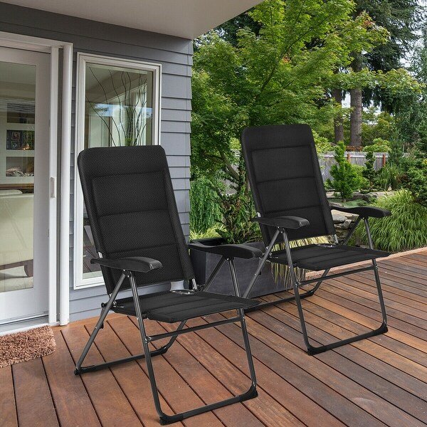 Gymax 2PCS Patio Folding Chairs Back Adjustable Reclining Padded