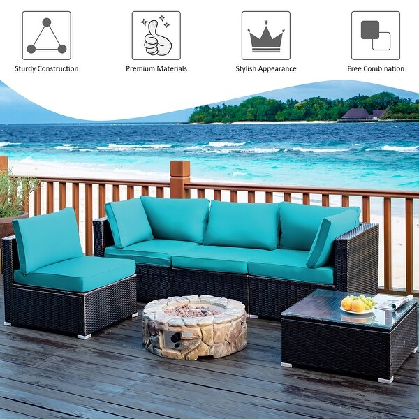 Costway 5PCS Patio Rattan Furniture Set Cushioned Sofa and Chair Coffee
