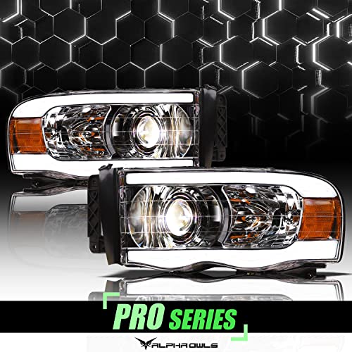 Alpha Owls 8711170 Full LED Projector Headlights With Switchback Sequential LED Light Bar & Startup Light - Black Amber Fits 2002-2005 Dodge Ram 1500/2003-2005 2500 3500