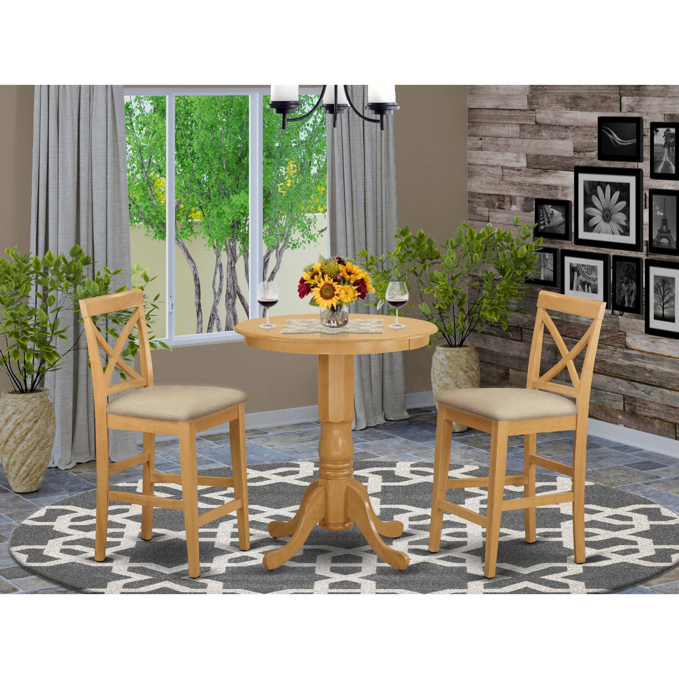 East West Furniture EDPB3-OAK-C 3 Piece Counter Height Table and 2 Chairs Set