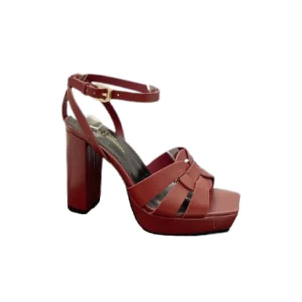 Saint Laurent Tribute Platform Sandals In Smooth Leather Burgundy