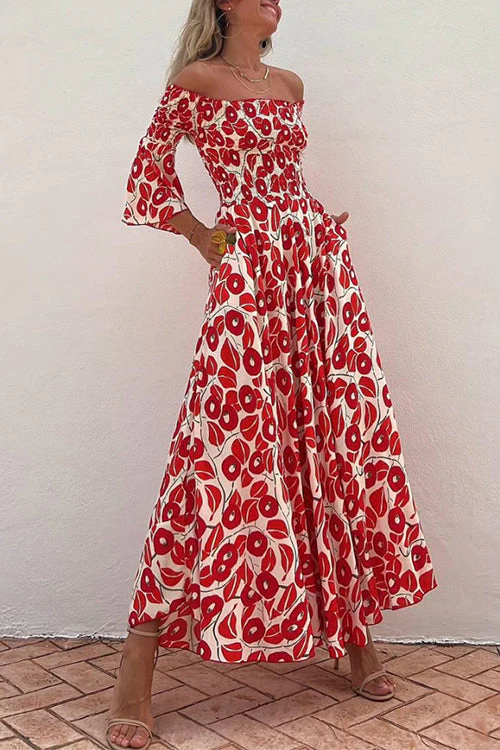 Off Shoulder Bell Sleeve Maxi DressClistos