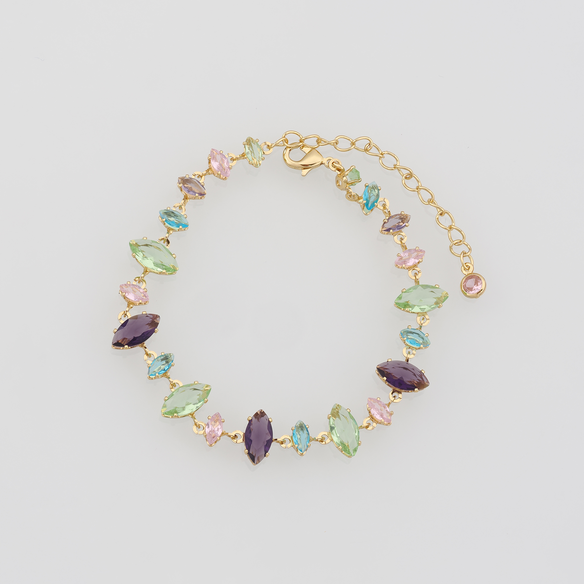 18K Gold Filled Oval Bracelet,Multicolor Zircon Bracelet,Colorful Bracelet,Adjustable Bracelet,Gift For Her