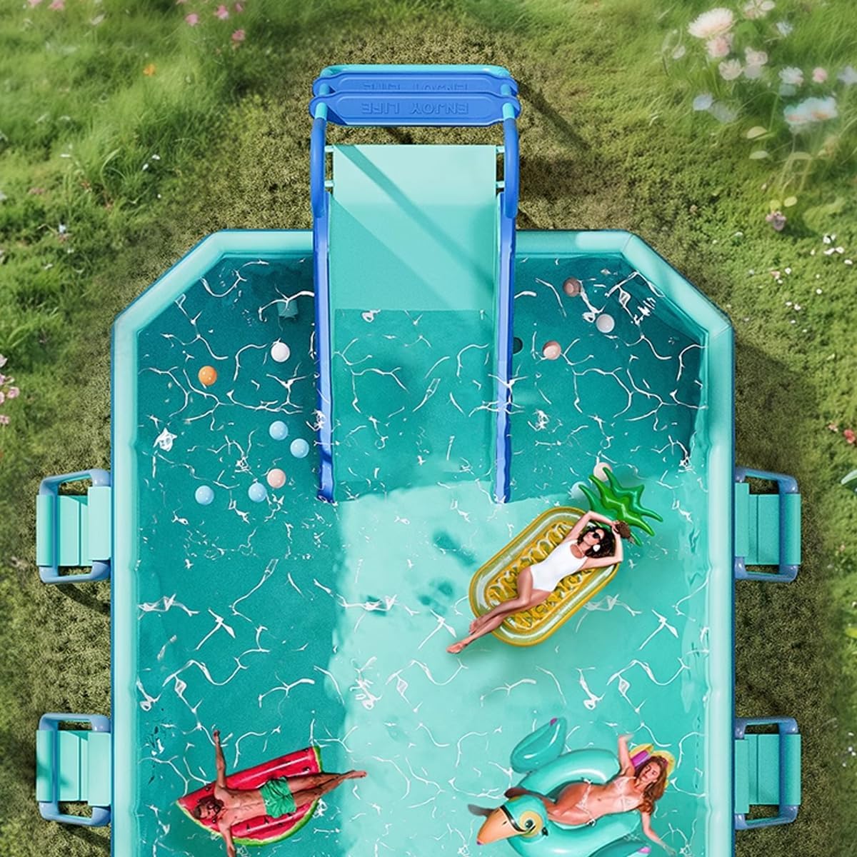 2026 Pool Slide Inflatable Swimming Water Slide, Summer Swimming Pool Supplies Universal Trampoline Ladder Backyard Slide Home Playground Equipment