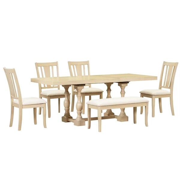 Extendable Dining Table Set with Removable Leaf,Padded Chairs and Bench