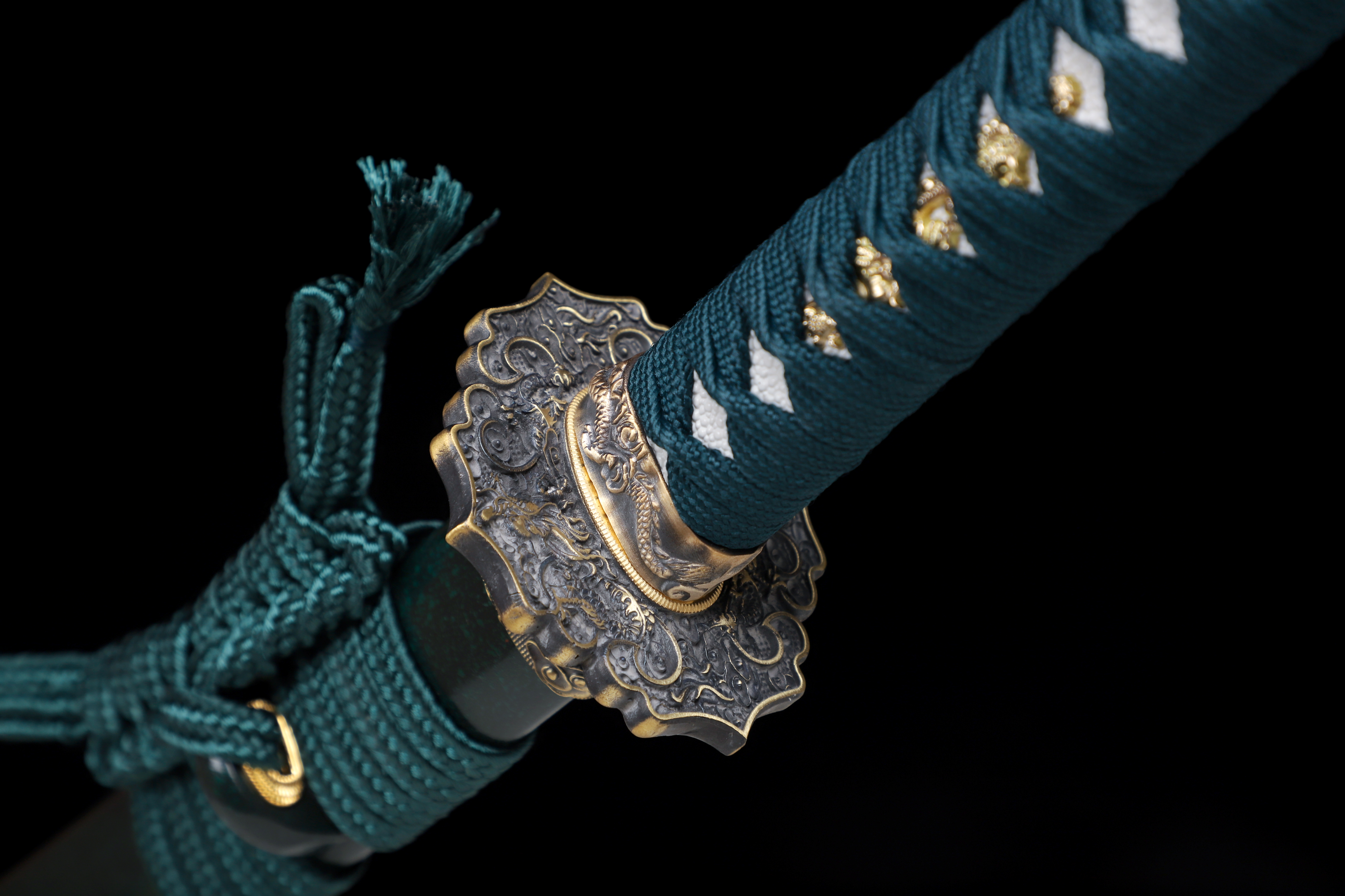 Handmade Katana 9260 Spring Steel Blue Edge Dragon Tsuba Full Tang