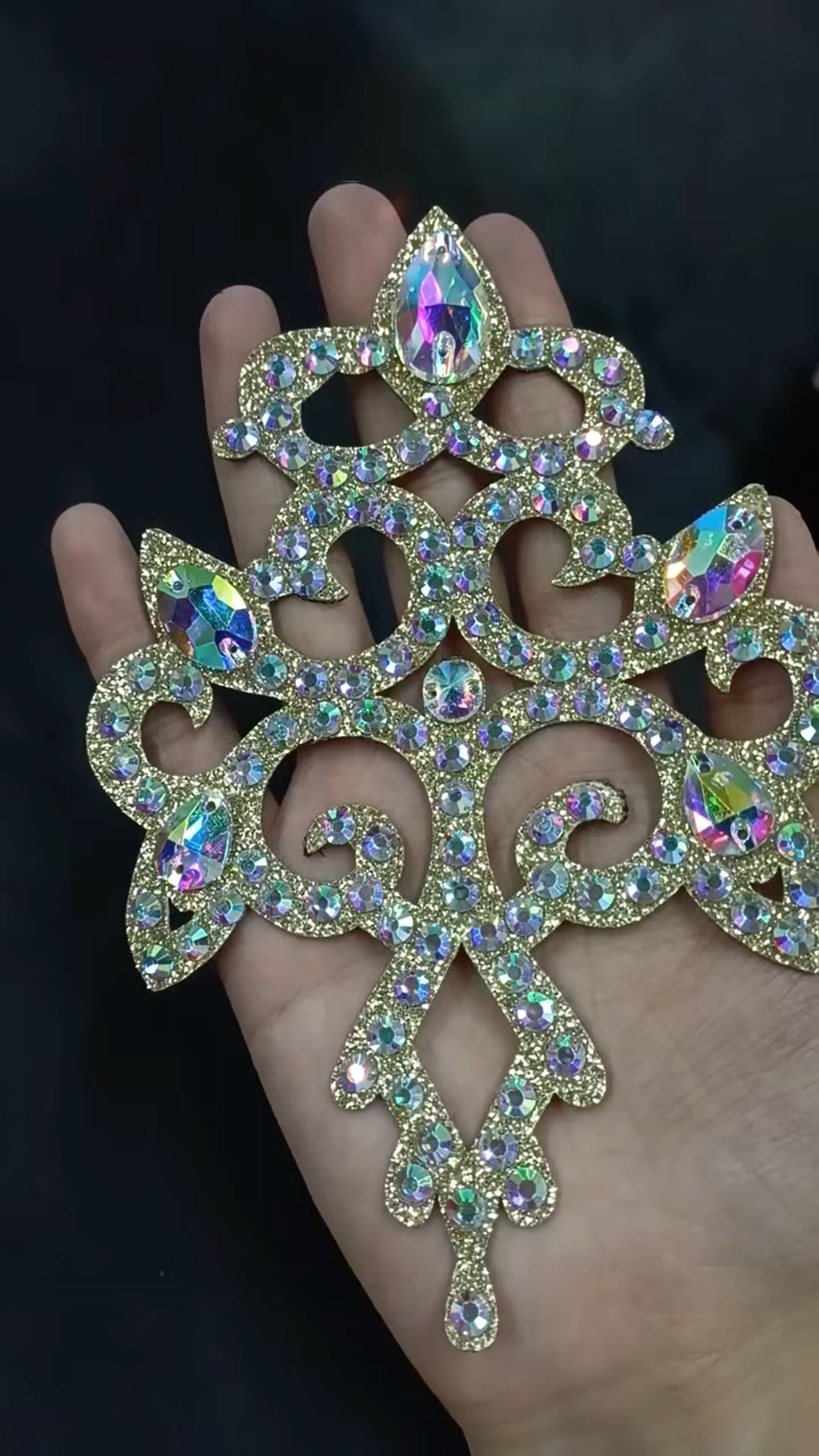 Gold ABCrystal Rhinestone Applique Large Rhinestone Patch Bridal Gown Dance Costume Evening Dress Garment Embellishment DIY BL02