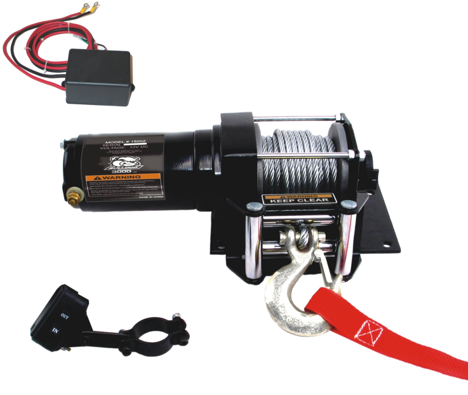 Bulldog Winch 15002 3000lb ATV Winch with Mini-Rocker Switch, Mounting Channel, Roller Fairlead
