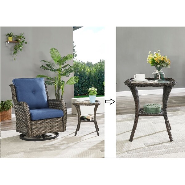 3Piece Rattan Wicker Rocking Swivel Chair Set with Table