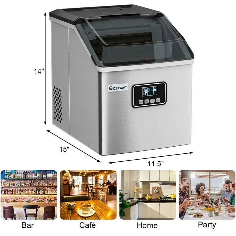 Stainless Steel Countertop Ice Maker – 48 lb Daily Capacity, LCD Display & Self-Clean