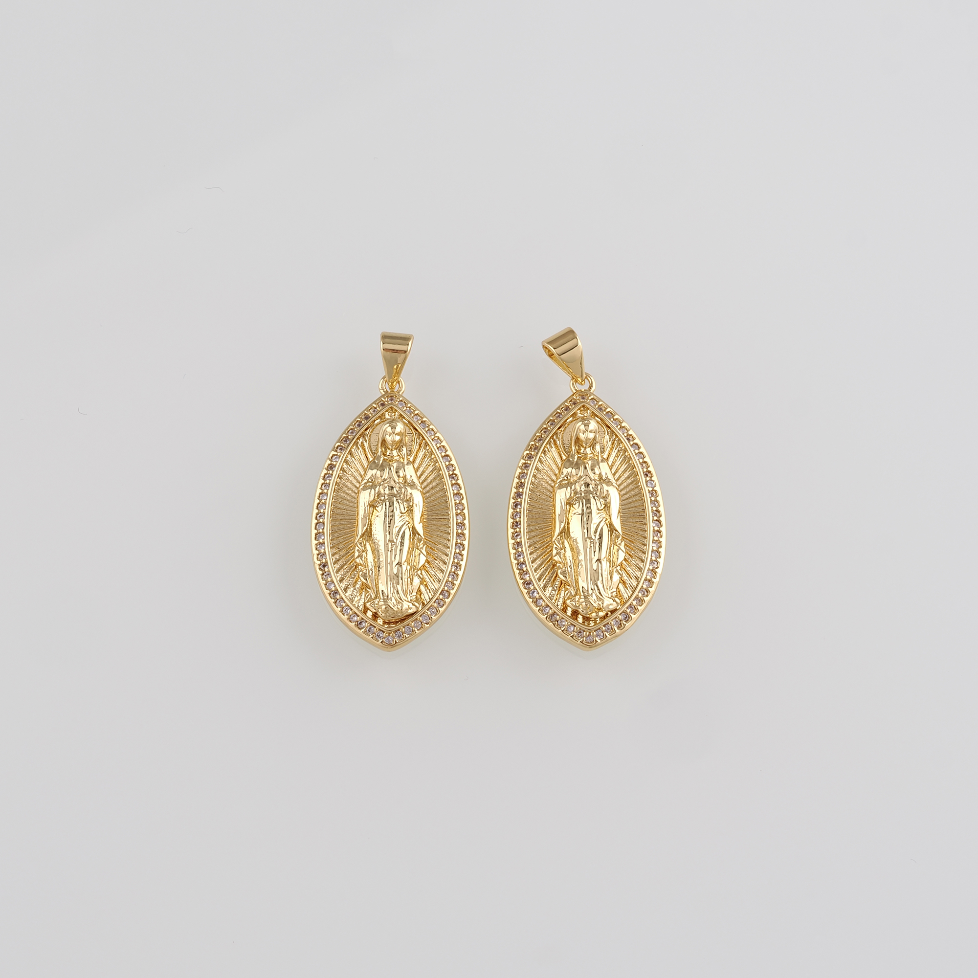 18K Gold Filled Virgin Mary Pendant,CZ Micro Pave Religious Charm Earrings Necklace for DIY Jewelry Making Supply