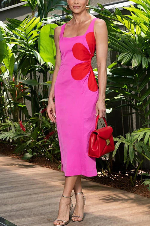 Floral Cut Out Midi Dress with Side SplitClistos