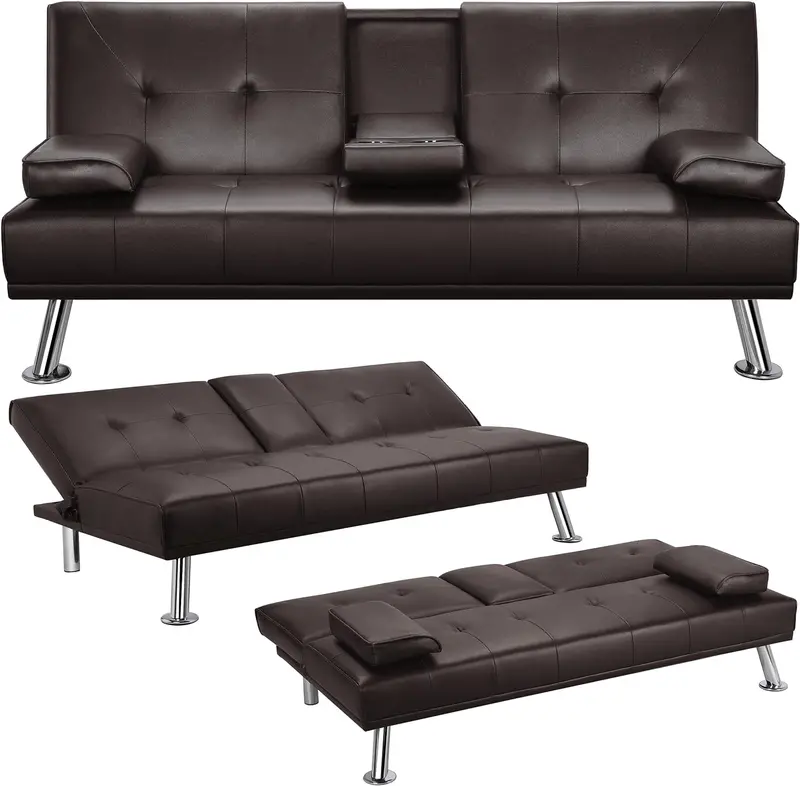Yaheetech Faux Leather Adjustable Sofa Bed – Reversible Loveseat with 3-Position Recline, 772 lb Capacity, Black