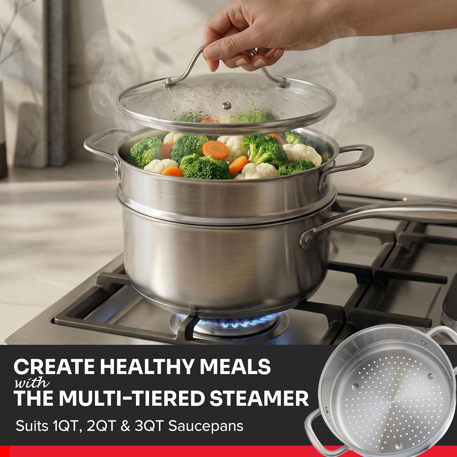 17-Piece Tri-Ply Stainless Steel Cookware Set Induction Ready Oven Safe 360°F Silver