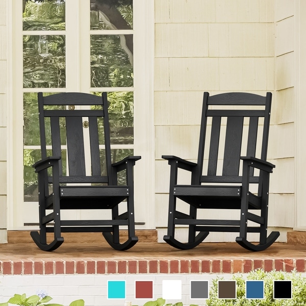 LUE BONA EcoFriendly Plastic Patio Adirondack Rocking Chairs For Porch Set of 2