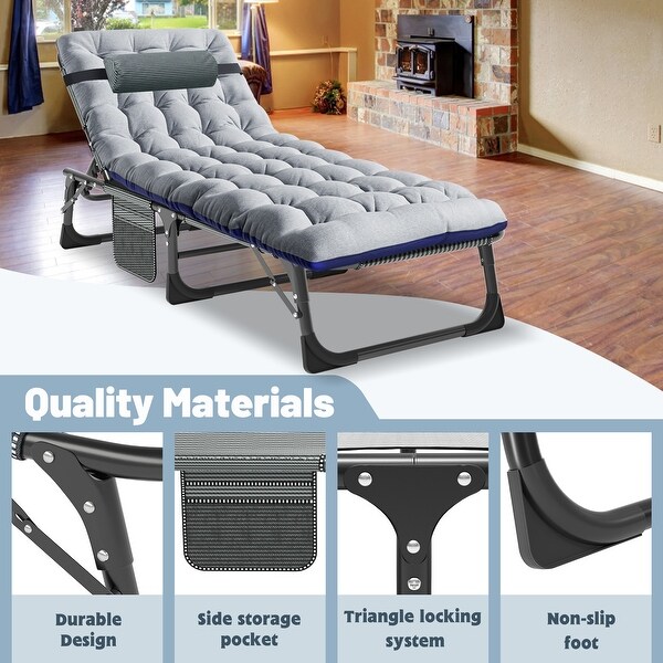 DoCred Folding Camping Cot,Chaise Lounge Chair with Mattress