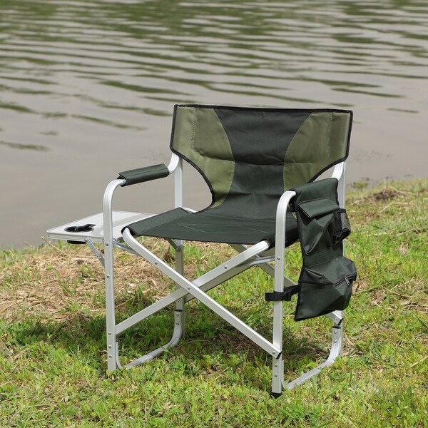 Outdoor Camping Folding Chair with Storage Pockets and Side Table