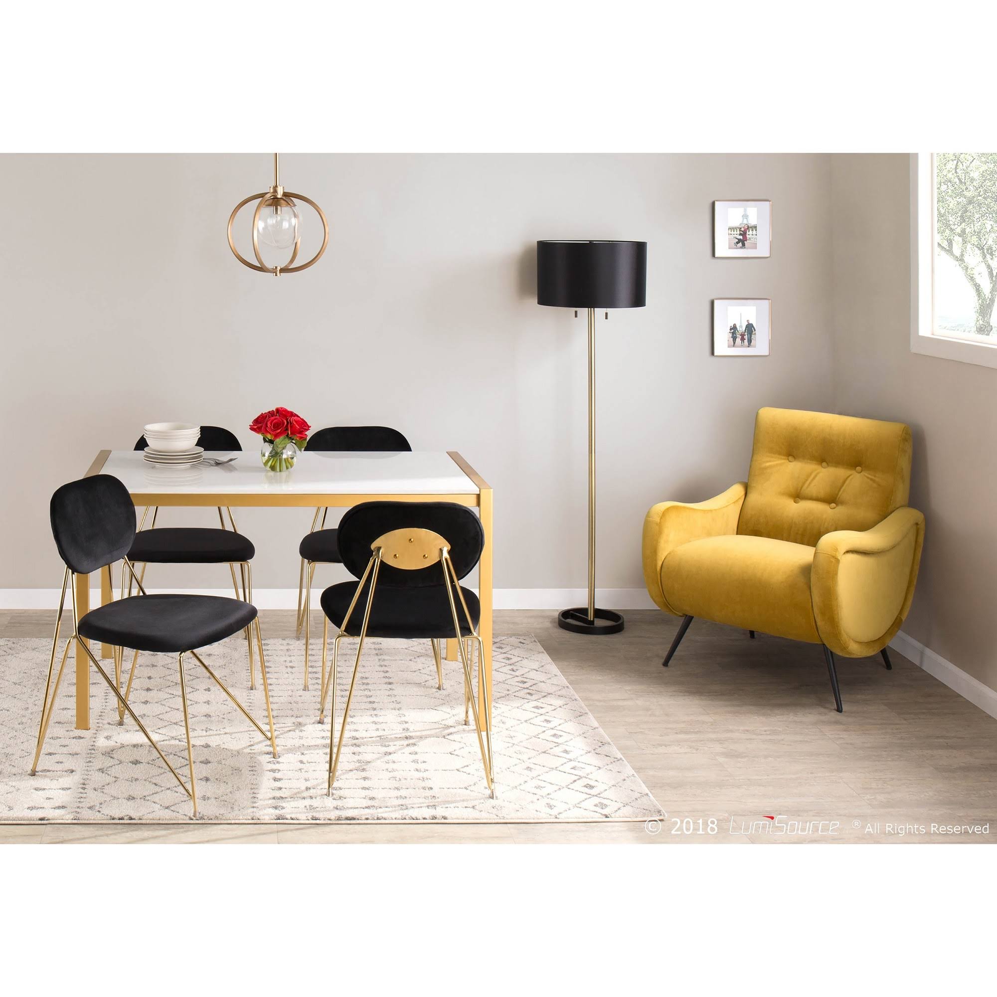 LumiSource Gwen Chair - Set of 2 - Gold Metal, Black Velvet