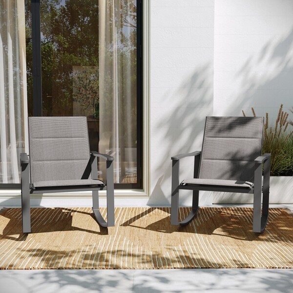 Set of 2 All Weather Flex Comfort Rocking Chairs with Metal FramesBlack/Black