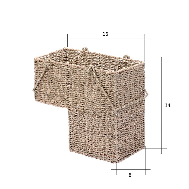 Hastings Home Handmade Woven Seagrass Wicker Staircase Basket With Handles 14 quot Natural Color