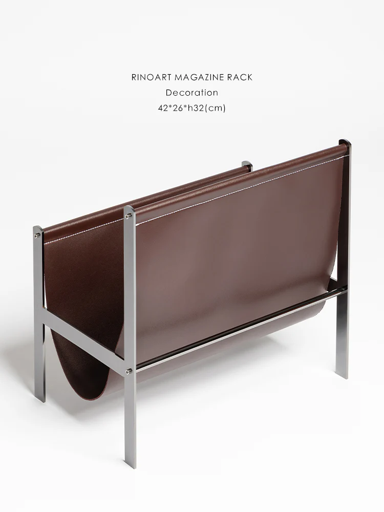 DC274 - Danish Vintage Ebony Leather Bedside Shelf Book Storage Side Table Stainless Steel Corner Table