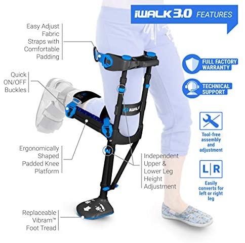iWALK3.0 Hands Free Crutch - Pain Free Knee Crutch - Alternative to Crutches
