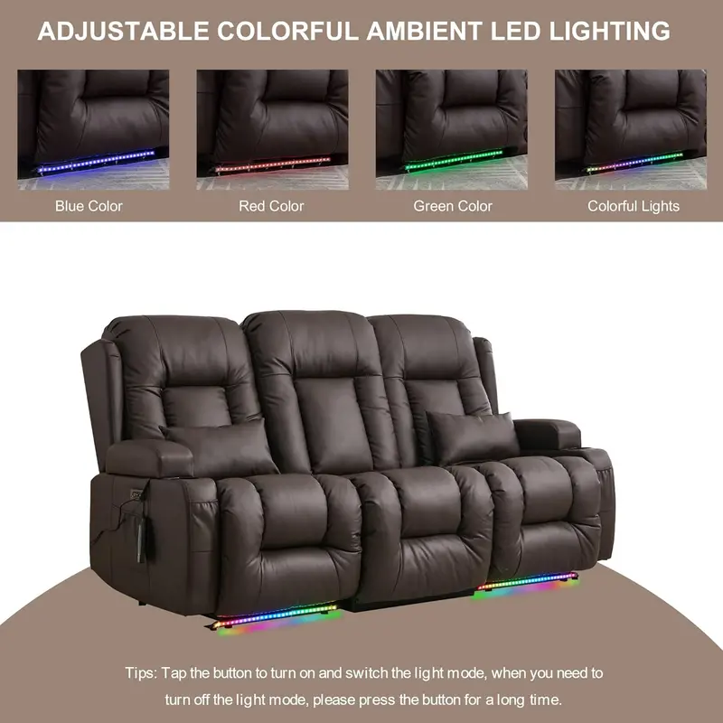 TUNYI Power Loveseat Recliner – Massage & Heat Enabled Electric Sofa with USB Ports, LED Lights & Storage