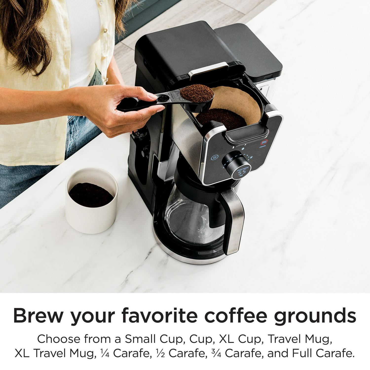NinjaA DualBrew Specialty Coffee System, Single-Serve, K-Cup Pod Compatible, 12-Cup Drip Coffee Maker, Glass Carafe, CFP300