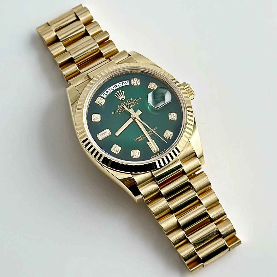 Rolex Day-Date 36 128238 Yellow Gold Green Ombré Diamond Dial