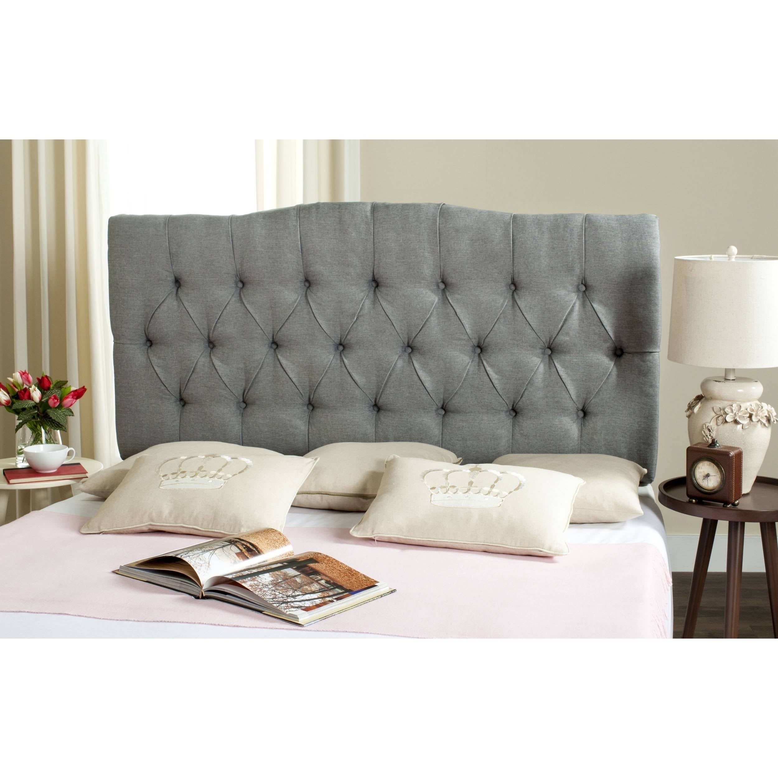 Safavieh Axel Grey Linen Tufted Queen Headboard