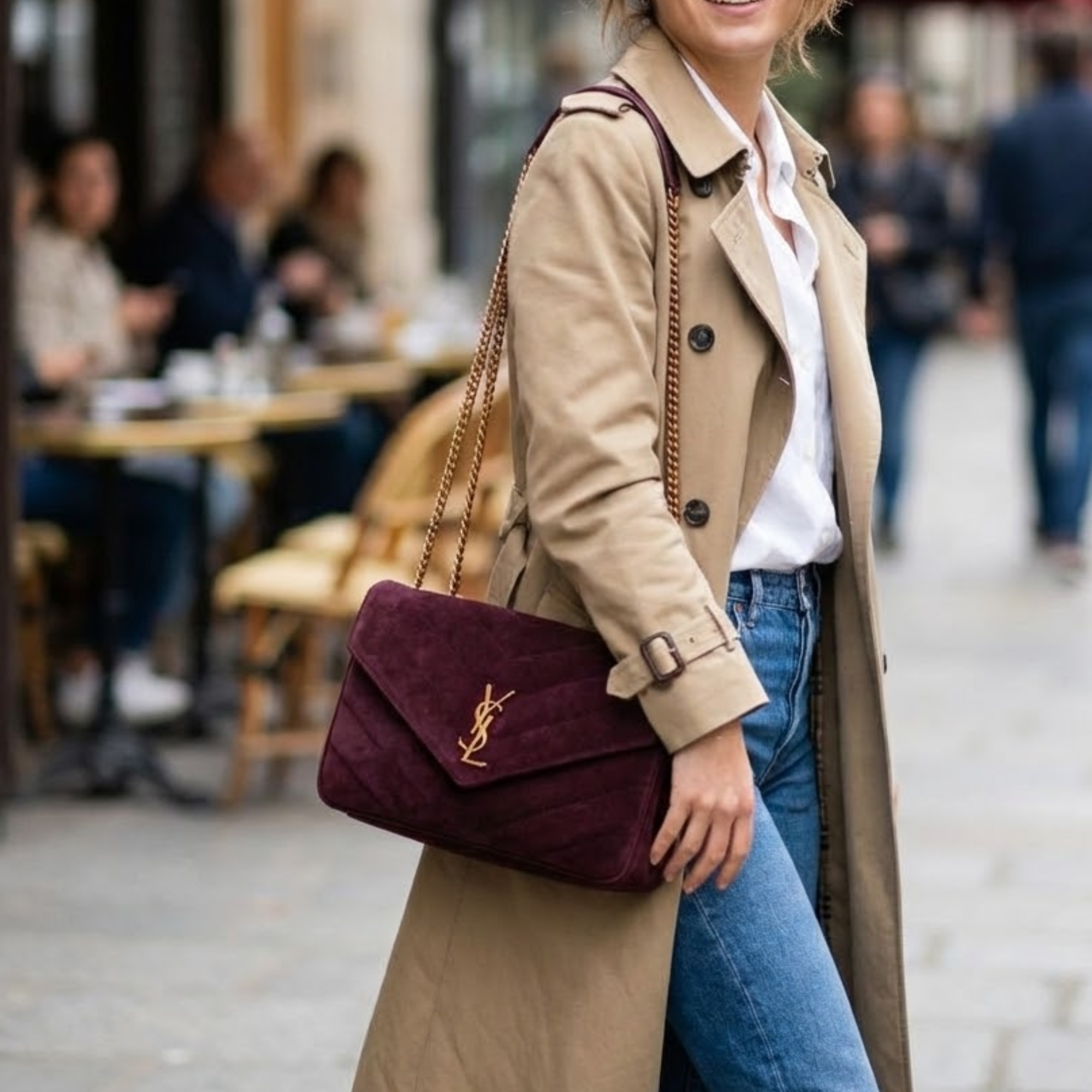 Saint Laurent Loulou Deep Wine Chevron Bag 29cm/11.4in