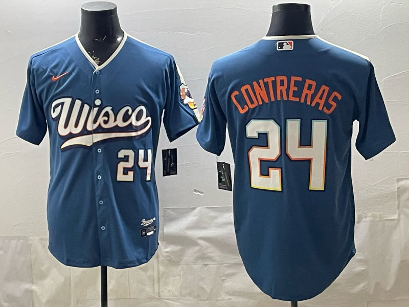 Men's Milwaukee Brewers William Contreras #24 Mineral Blue 2026 City Connect Stadium Jersey