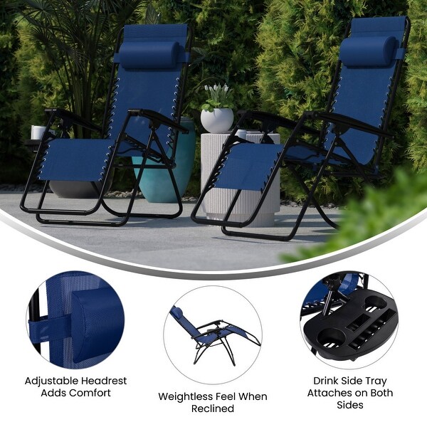 2 Pack Adjustable Mesh Zero Gravity Lounge Chair with Cup Holder Tray