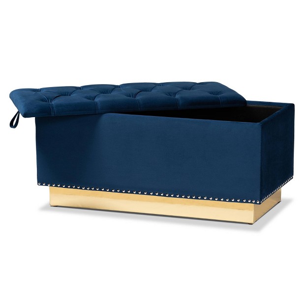 Powell Velvet Fabric Upholstered And Pu Leather Ottoman Baxton Studio