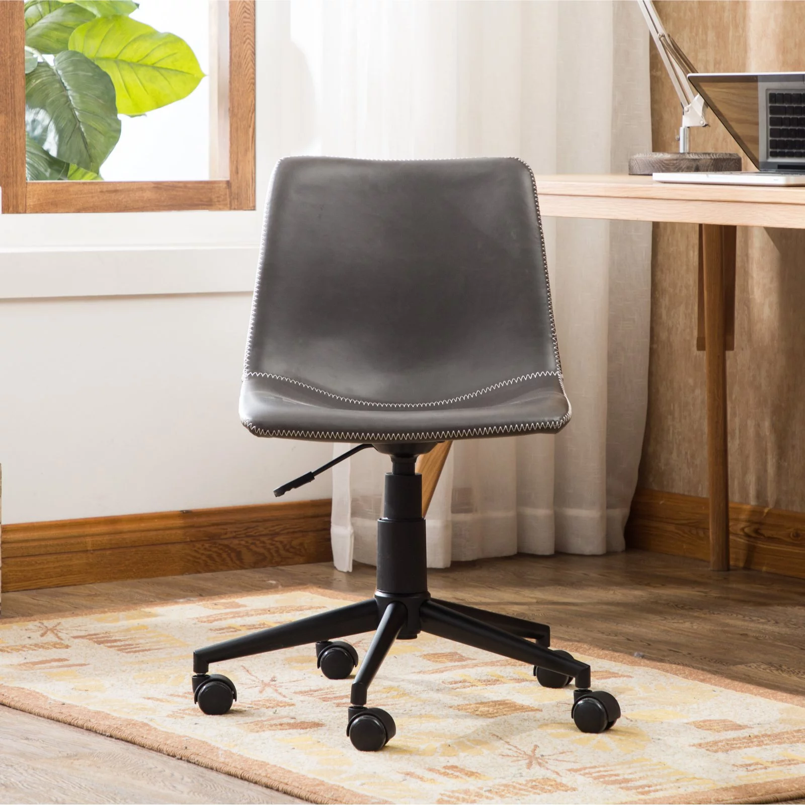 Roundhill Furniture Cesena Faux Leather Swivel Office Chair in Antique Gray