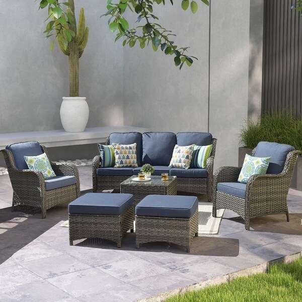 OVIOS 6piece Conversation Wicker Sectional Set with Table
