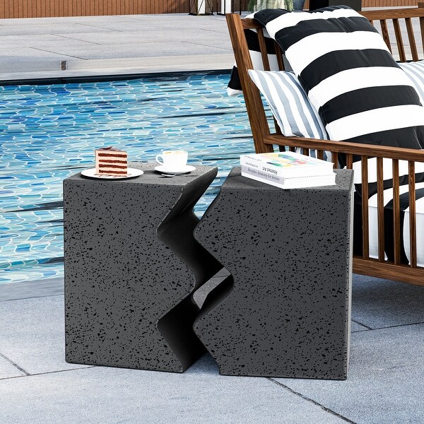 Outdoor Concrete Side Table w Spotted,Set of 2 Patio Rectangular End Table