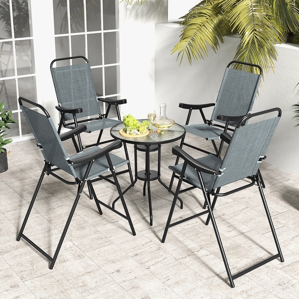 Gymax 4 PCS Patio Bar Chair Folding Bar Height Metal Frame w/ Footrest
