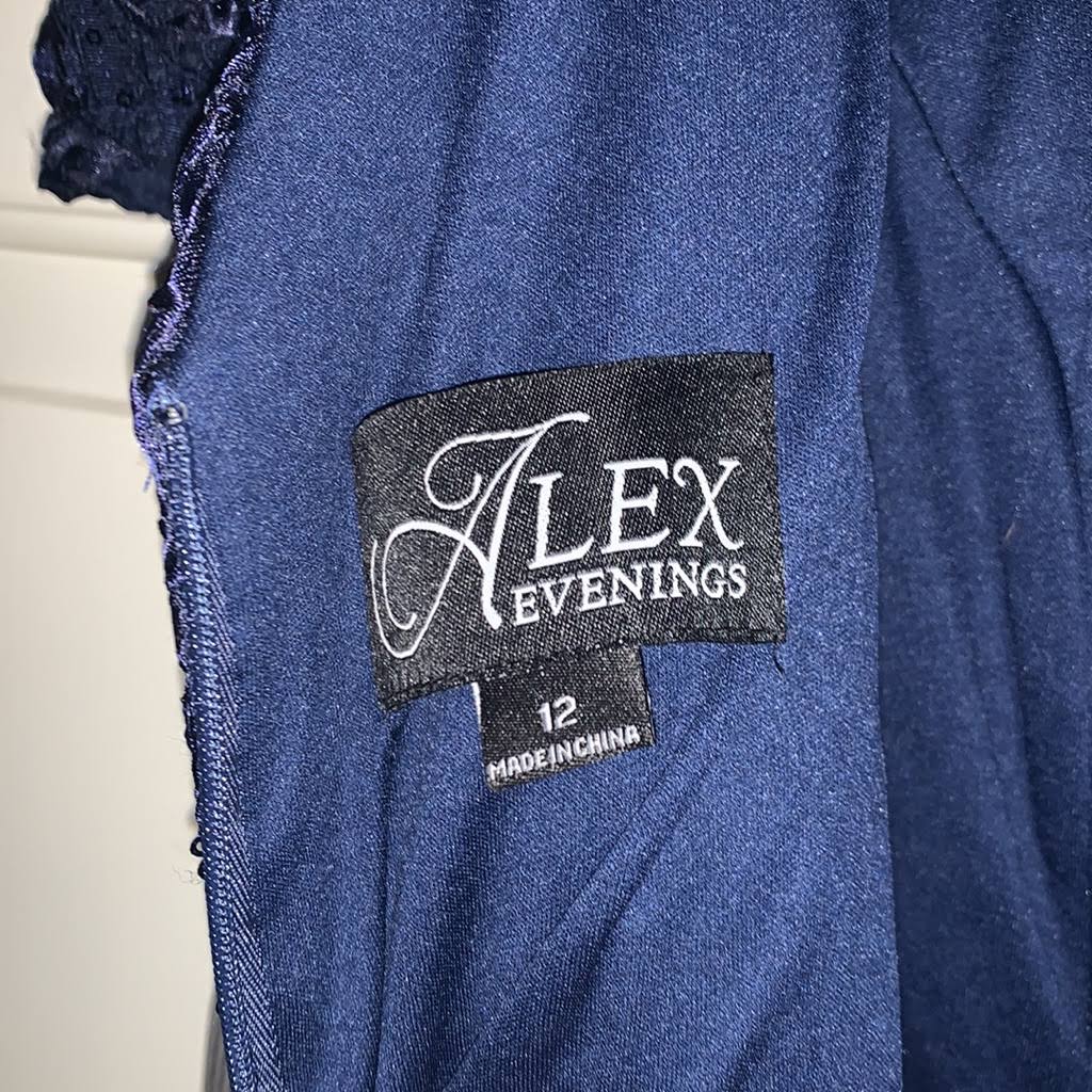 Alex Evenings Rosette A-Line Gown - 12 / Navy