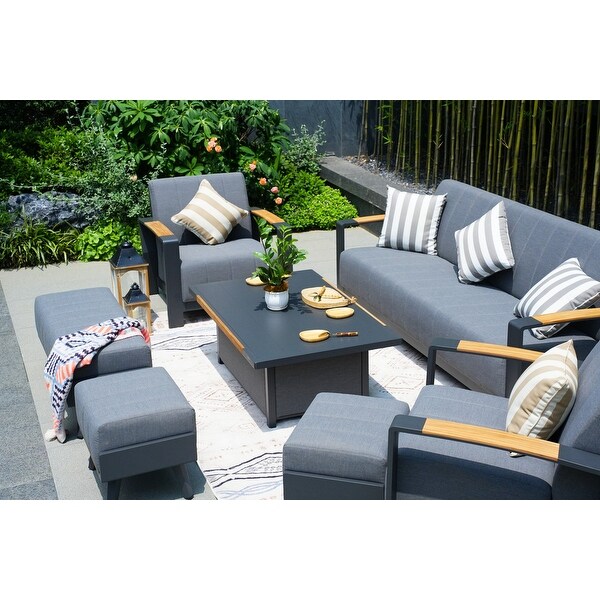 7Piece Patio Acrylic Sponge Sofa and Chair Set with Table and Bench